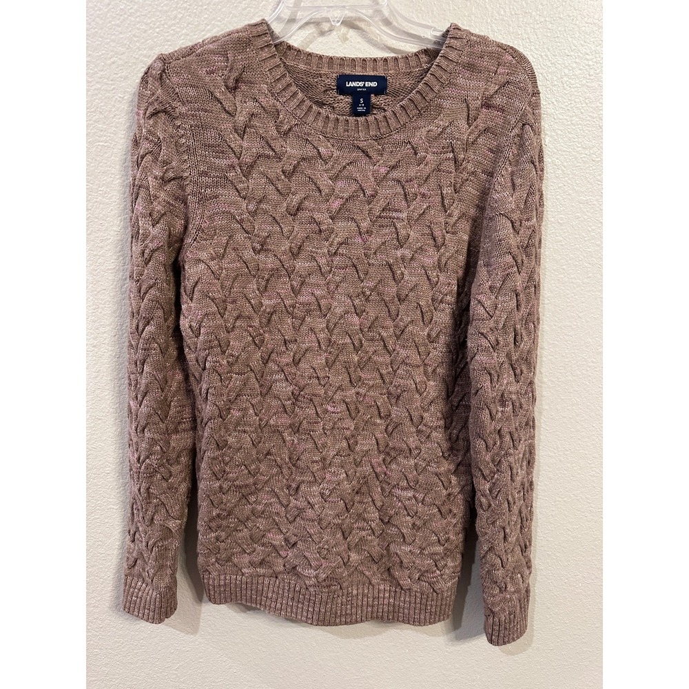 Lands End Drifter Cable Knit Sweater Heathered Long Sleeve Womens Small